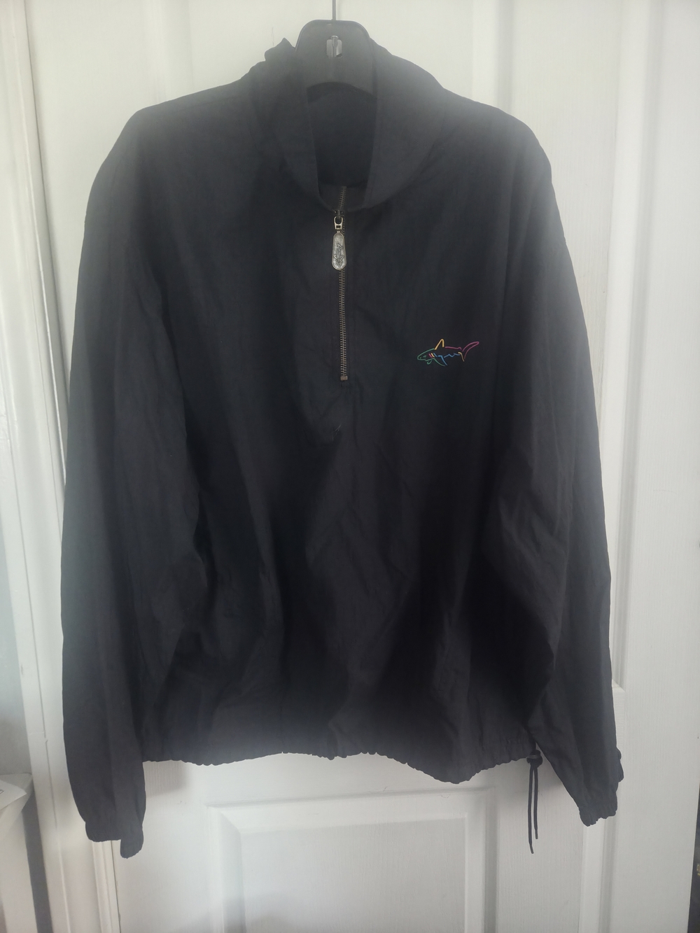 Greg Norman Collection Black Windbreaker LARGE Golf Pullover w/Shark Logo